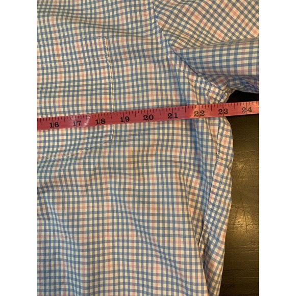 J Crew Button Shirt Mens XL 17-17.5 Flex Short Sleeve Blue Pink Check Stretch - Picture 8 of 12